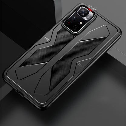 Black TPU phone case with textured mesh insert and raised camera bezel