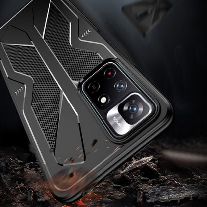 Black TPU phone case with textured mesh panel and reinforced corners for impact