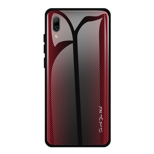 Red textured gradient phone case with glass panel, raised edges, and camera cutouts.