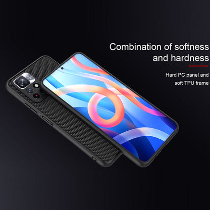 NILLKIN black textured phone case with TPU frame and camera opening