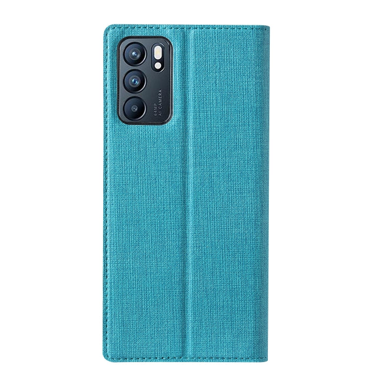 Blue leather folio phone case with camera cutout, closed flip design