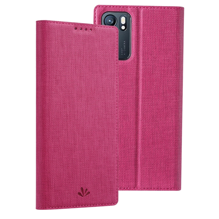 Rose red leather folio phone case with magnetic flip cover and camera cutout