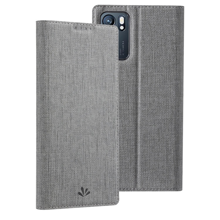 Grey leather folio phone case with magnetic flip cover and camera cutout