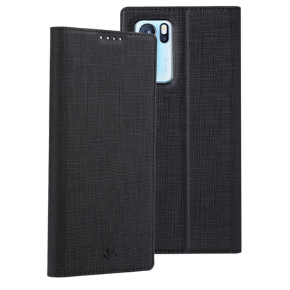 Black flip phone case with textured cover and magnetic closure, horizontal style