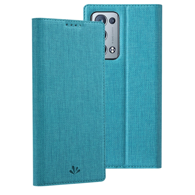 Blue flip phone case with textured cover and magnetic closure, horizontal style
