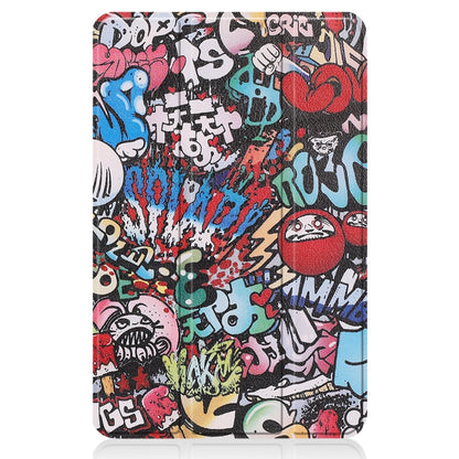Graffiti painted leather tablet case, 3-fold holder front view with colorful graphic