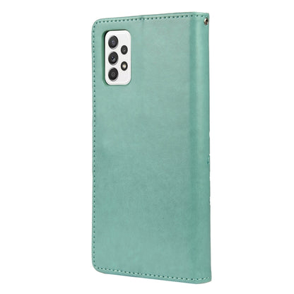 Green leather phone case with butterfly-flower pattern and camera cutouts