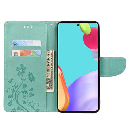 Green flip leather phone case with butterfly pattern, card slot open and stand
