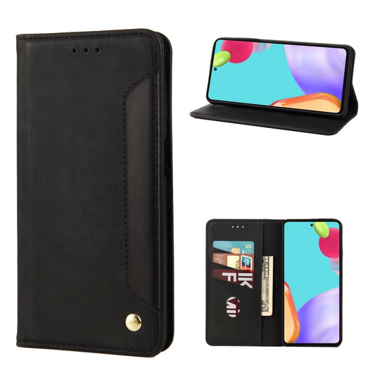 Black leather-style folio phone case with card slots, stitched edge, and snap closure