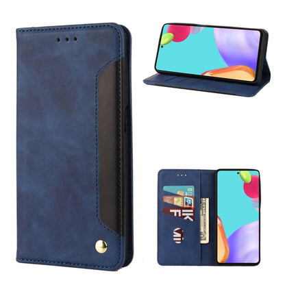 Blue leather-style folio phone case with card slots and gold-tone snap closure