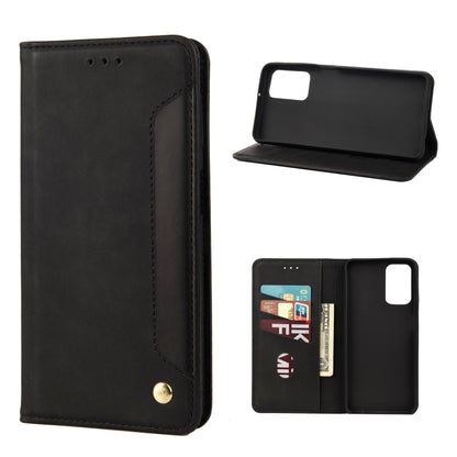 Matte black leather flip phone case with card slot pocket and snap closure