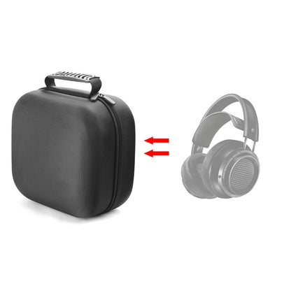 Protective headset storage bag, molded hard shell with zipper and carrying handle.