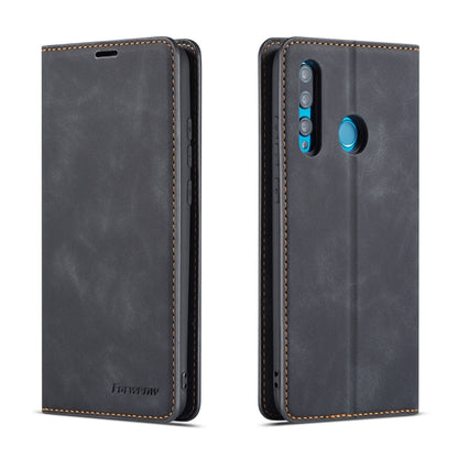 Horizontal flip leather phone case with card holder and magnetic closure, black