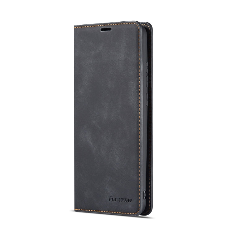 Horizontal flip leather phone case, black; camera cutout and side port openings