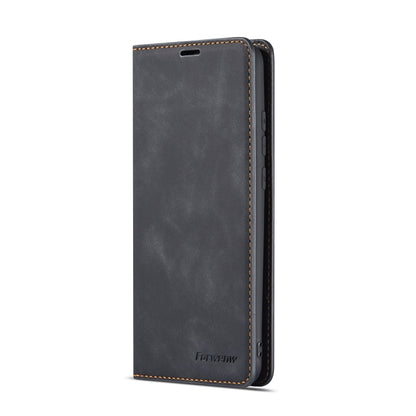 Horizontal flip leather phone case, black; camera cutout and side port openings