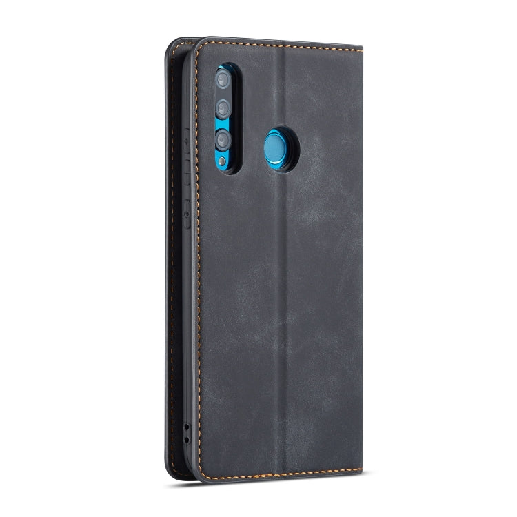 Horizontal flip leather phone case with magnetic closure, black; camera and speaker cutouts