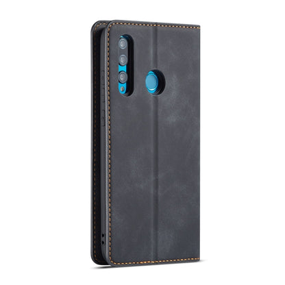 Horizontal flip leather phone case with magnetic closure, black; camera and speaker cutouts
