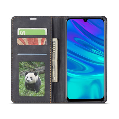 Flip leather phone case opened; card slots and window-style photo holder, black
