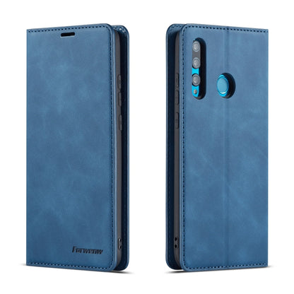 Horizontal flip leather phone case with magnetic closure, blue; back camera and speaker cutouts