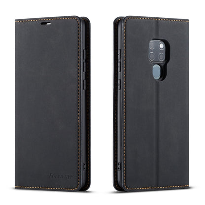 Leather flip phone case in dark gray/black with stitched edges and camera cutout