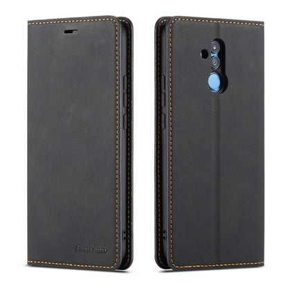 Leather flip phone case in dark gray with stitched edges and camera cutout
