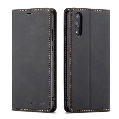Leather flip phone case in dark gray with stitched edges and camera cutout