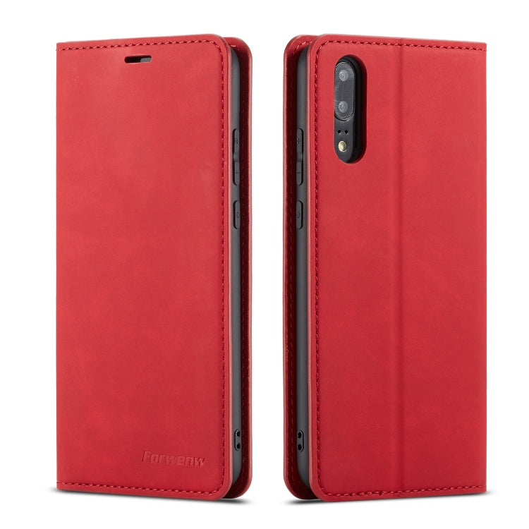 Red leather flip phone case with camera cutout and stitched edges