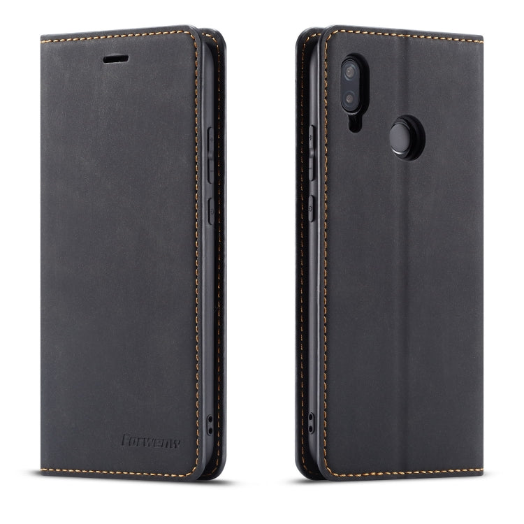 Dark leather flip phone case with camera cutout and magnetic-style stand ring