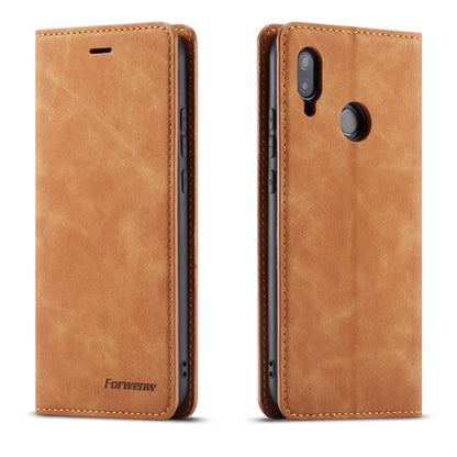 Tan leather flip phone case with camera cutout and stitched trim
