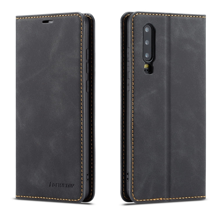 Black leather flip phone case with camera cutout and stitched edges