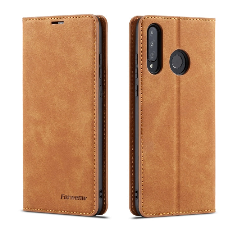Brown leather flip phone case with stitched edges and rear camera and flash cutouts.