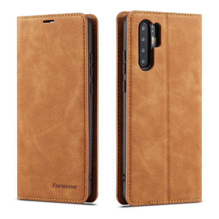 Brown leather flip phone case with stitched edges and rear camera and flash cutouts.