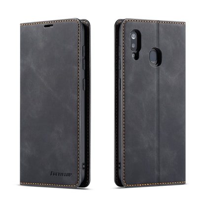 Gray leather flip phone case with stitched edges, button cutout and rear camera opening.