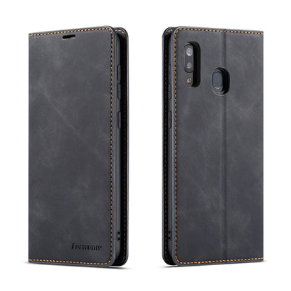 Black horizontal flip leather phone case with stitched edges and camera cutout