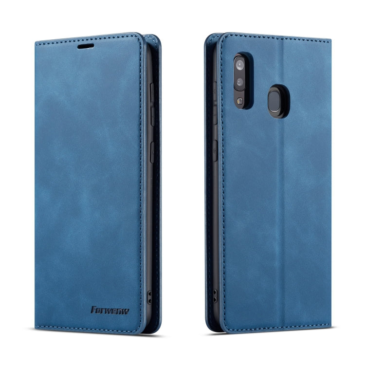 Blue horizontal flip leather phone case with stitched edges and camera cutout