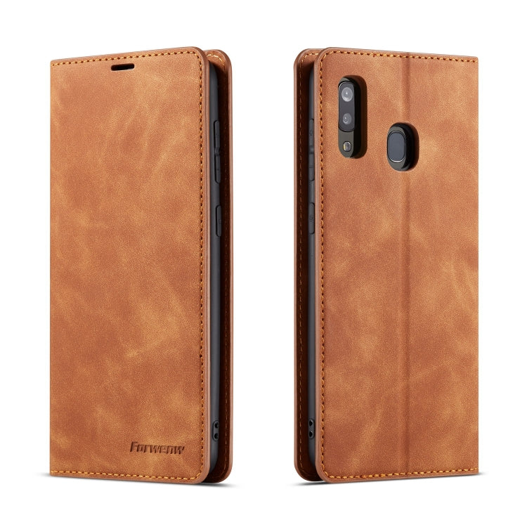 Brown horizontal flip leather phone case with stitched edges and camera cutout