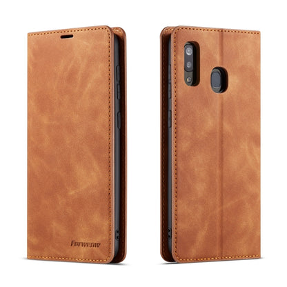 Brown horizontal flip leather phone case with stitched edges and camera cutout
