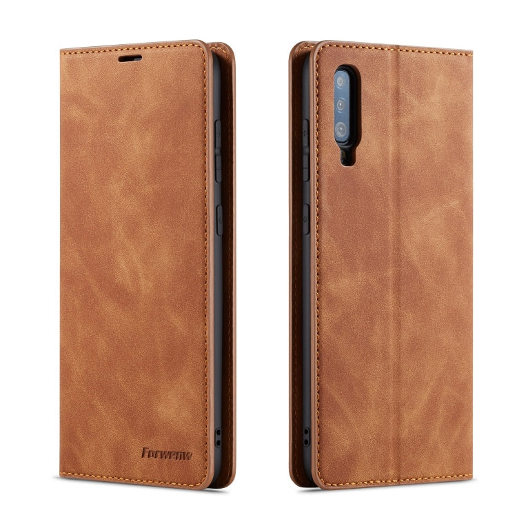 Brown flip leather phone case with magnetic holder and card slots