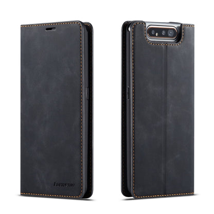 Dark gray flip leather phone case with magnetic holder and card slots