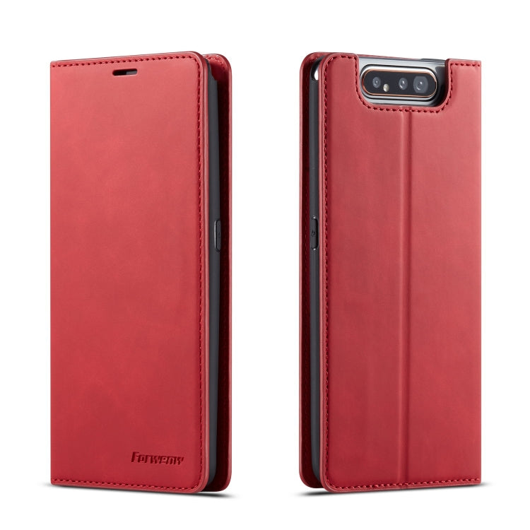 Red flip leather phone case with magnetic holder and card slots