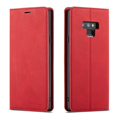 Red flip leather phone case with magnetic holder and card slots
