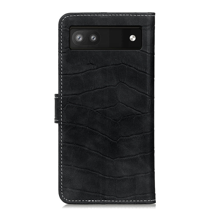 Crocodile-texture flip leather phone case, black with camera cutout