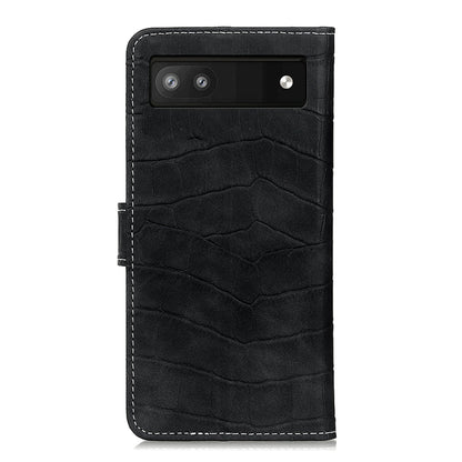 Crocodile-texture flip leather phone case, black with camera cutout