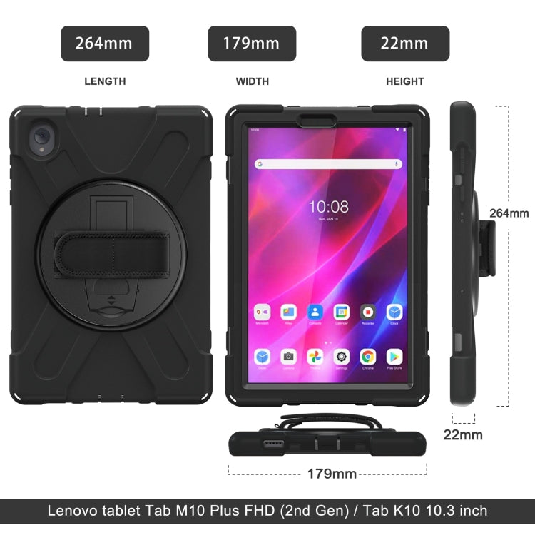 Black protective tablet case shown front, back, and side views with kickstand
