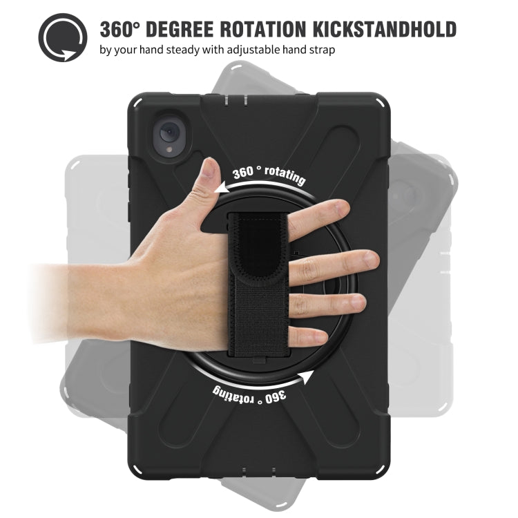 Black 360-degree rotating kickstand holder tablet case with adjustable strap