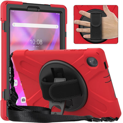 Red protective tablet case with kickstand and shoulder strap holder