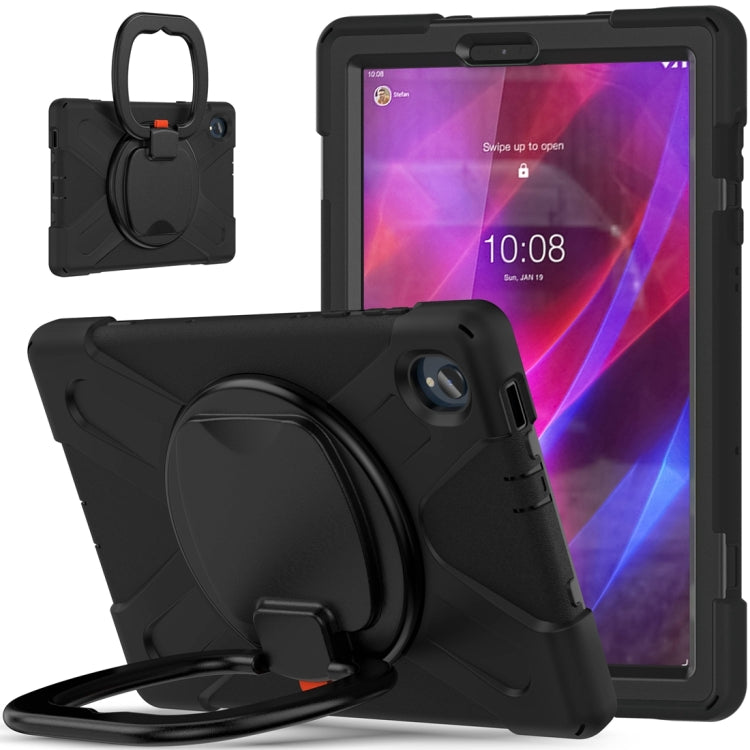 Black tablet case with rotating kickstand and adjustable shoulder strap