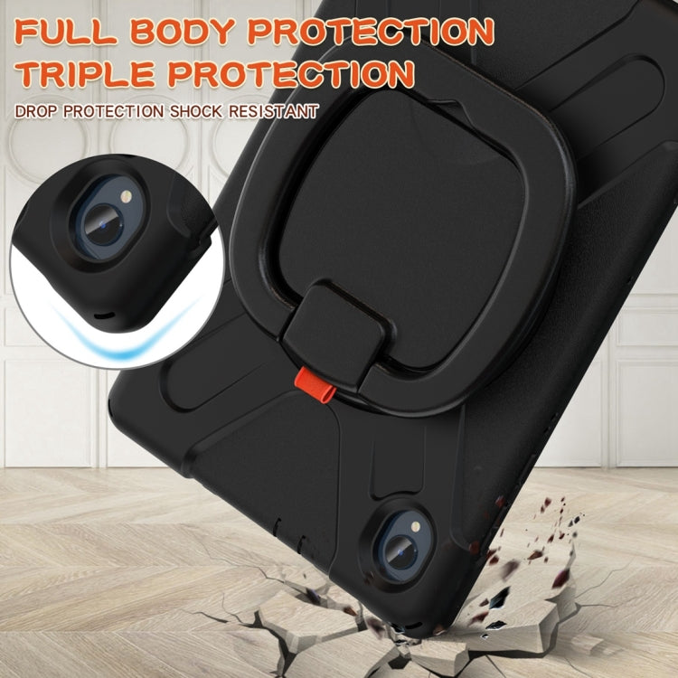 Black shock-resistant tablet case with reinforced corners and camera openings