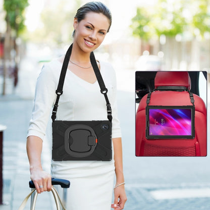 Black tablet case worn crossbody with rotating kickstand for tabletop viewing