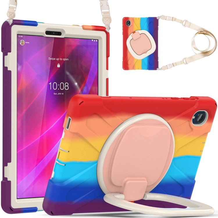 Colorful rainbow tablet case with red-orange to blue gradient and kickstand
